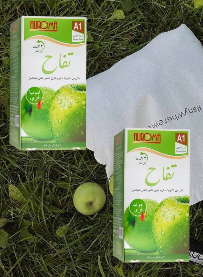 أوروما 2 قطع اوروما تفاح كريم تلوين الشعر خالي من الامونيا A1 أسود طبيعي 500 + 500 مل - Image 1